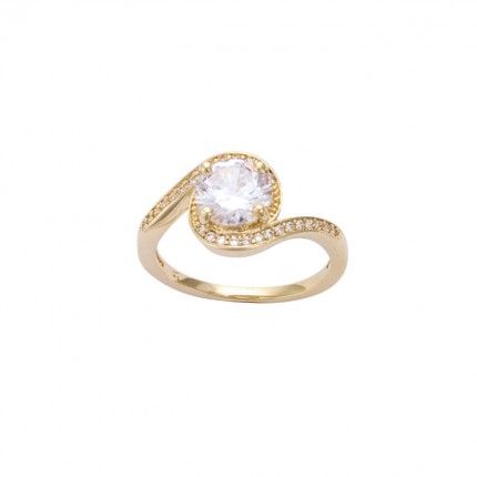Gold Plated Solitaire ring with round zirconia 12mm.