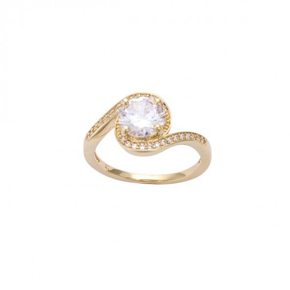 Gold Plated Solitaire ring with round zirconia 12mm.