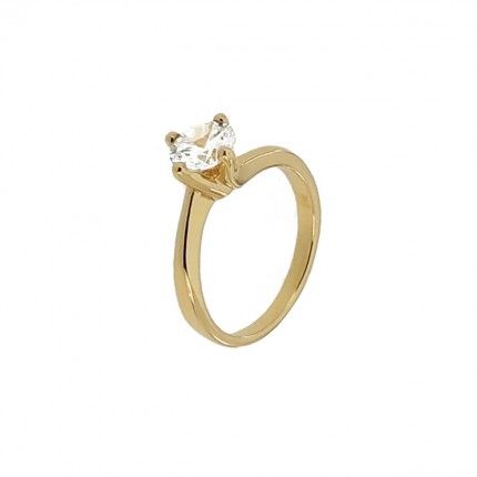 Gold Plated Solitaire ring with round zirconia 7mm.