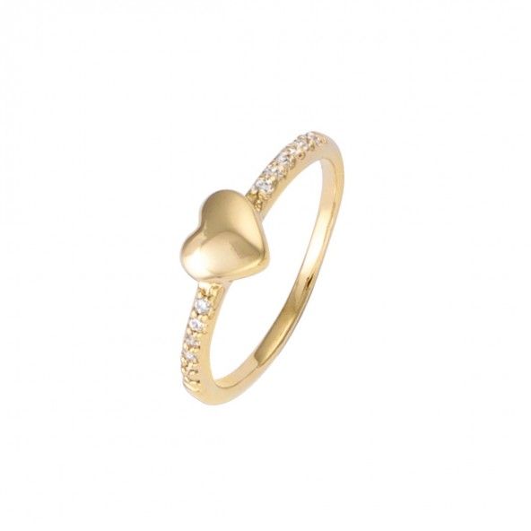 Gold Plated Solitaire ring heart shape with zirconia 6mm.