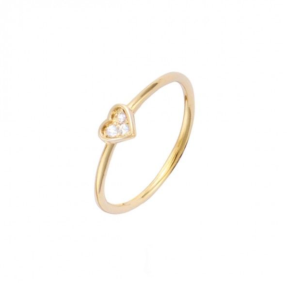 Gold Plated Solitaire ring heart shape with zirconia 5mm.