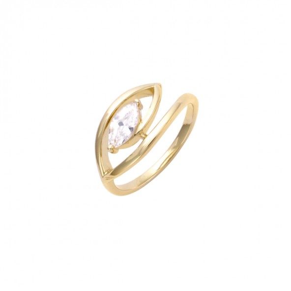 Gold Plated Solitaire ring with oval zircónia 10mm.