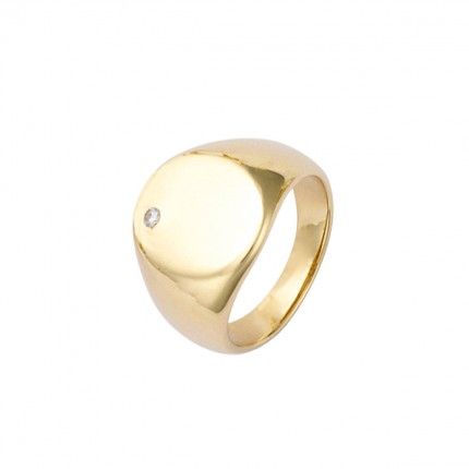 Gold Plated Man Ring oval with zirconia 15mm.