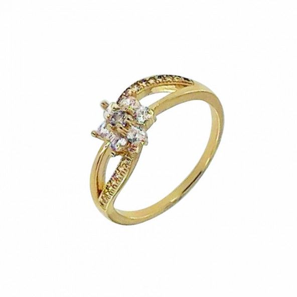 Gold Plated Solitaire ring flower shape with zirconia 8mm.