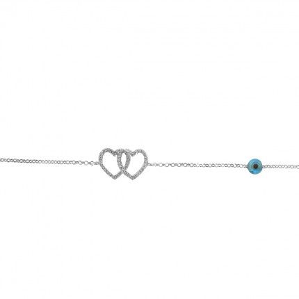 925/1000 Silver Bracelet Twoo Heart 17,50cm/2,50cm.