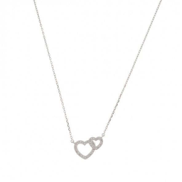 925/1000 Silver Two Hearts Necklace 45cm.