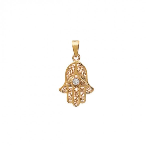 Gold Plated Hand of Fatma with 1 Stone Pendent 23mm.