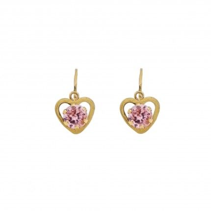 375/1000 Gold Heart Earrings with rose Stone 11mm.