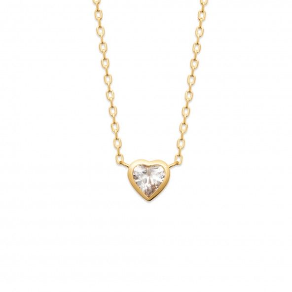 Gold Plated Necklace Heart with Zirconium