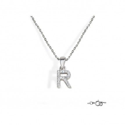 Letter R Necklace in 925/1000 Silver with 6x10 mm Zirconia