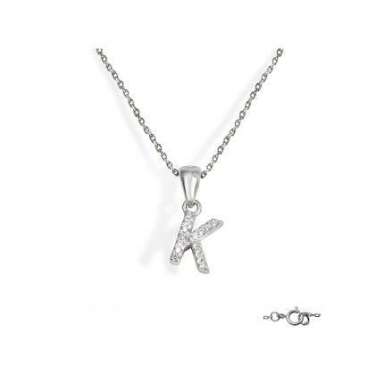 Letter K Necklace in 925/1000 Silver with 6x10 mm Zirconia