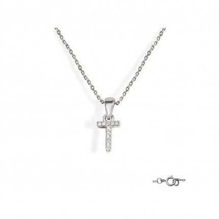 Letter T Necklace in 925/1000 Silver with 6x10 mm Zirconia