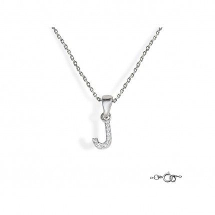 Letter J Necklace in 925/1000 Silver with 6x10 mm Zirconia