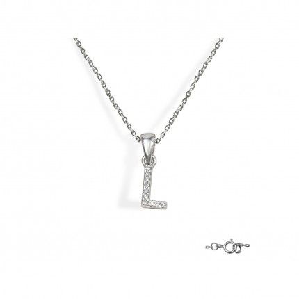 Letter L Necklace in 925/1000 Silver with 6x10 mm Zirconia