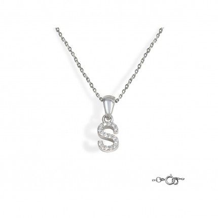Letter S Necklace in 925/1000 Silver with 6x10 mm Zirconia