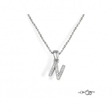 Letter N Necklace in 925/1000 Silver with 6x10 mm Zirconia