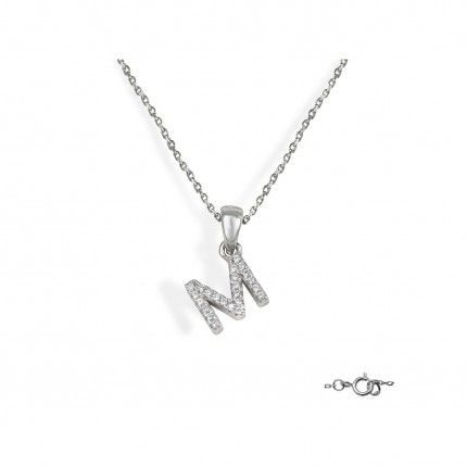 Letter M Necklace in 925/1000 Silver with 6x10 mm Zirconia