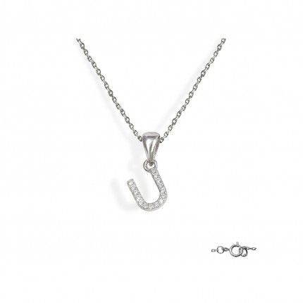 Letter U Necklace in 925/1000 Silver with 6x10 mm Zirconia