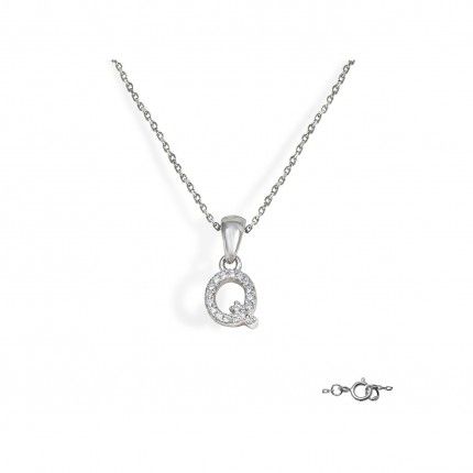 Letter Q Necklace in 925/1000 Silver with 6x10 mm Zirconia