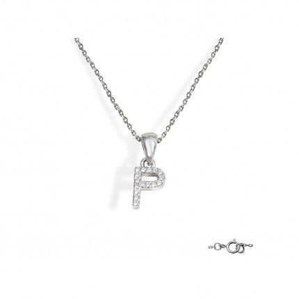 Letter P Necklace in 925/1000 Silver with 6x10 mm Zirconia
