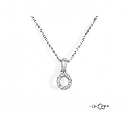 Letter O Necklace in 925/1000 Silver with 6x10 mm Zirconia
