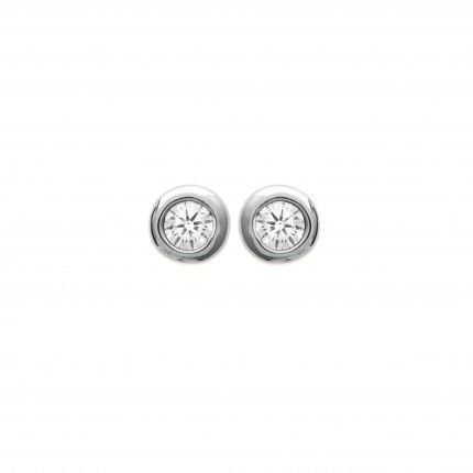 Boucles d'oreilles Solitaire Rondes en Argent 925/1000 avec Zirconium de 2mm
