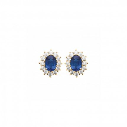 Earring with Blue Zirconium Stone and Gold-plated